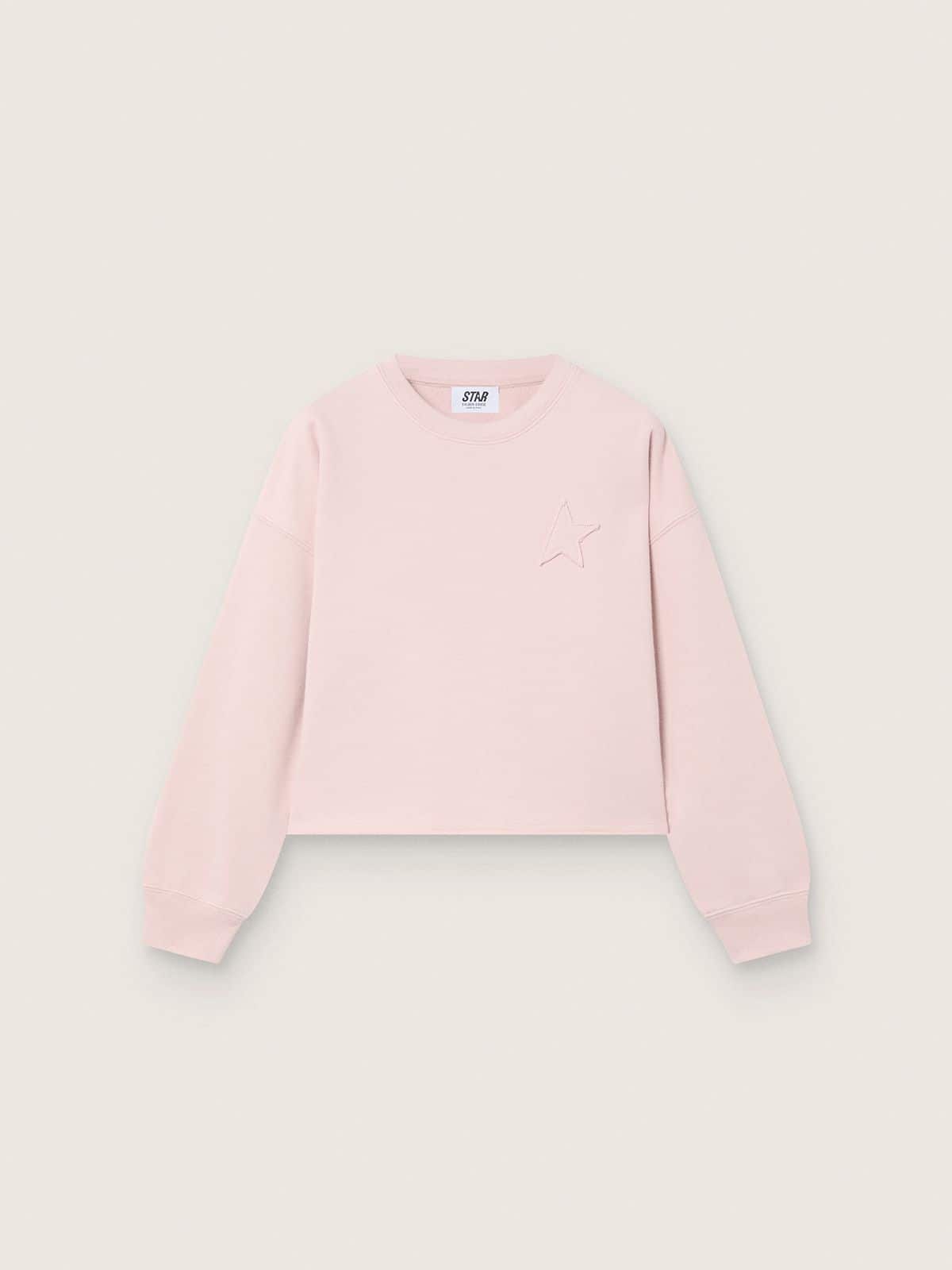 Golden Goose - Moletom cropped Infantil Feminino de algod&atilde;o rosa com patch e logo in 