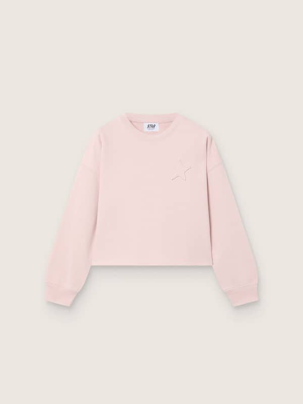 Golden Goose - Felpa crop da Bambina Star in cotone rosa con patch e logo in 
