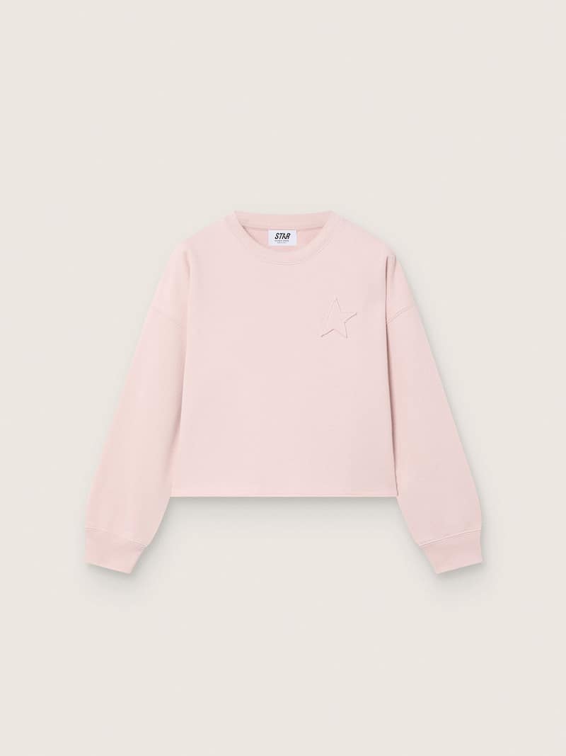 Felpa crop da Bambina Star in cotone rosa con patch e logo