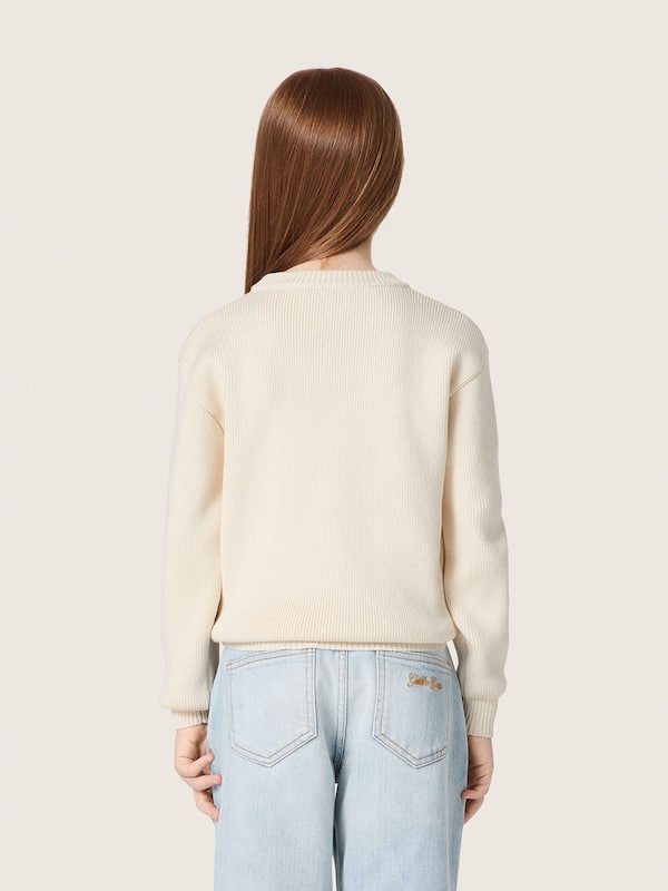 Golden Goose - Pull pour fille Golden en fil de coton blanc avec broderie mascotte in 