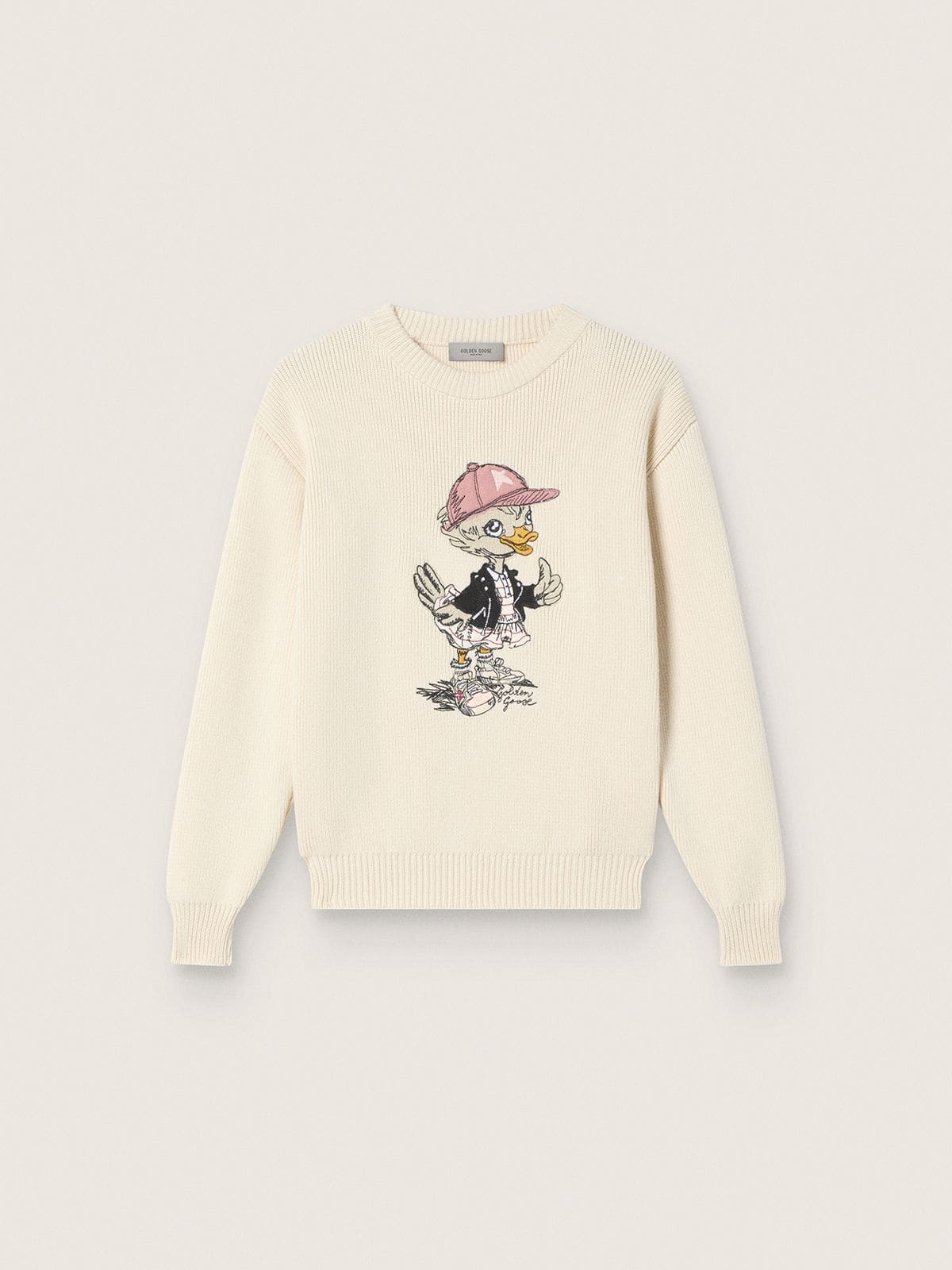 Golden Goose - Jersey de ni&ntilde;a Golden en hilado de algod&oacute;n blanco con bordado de mascota in 