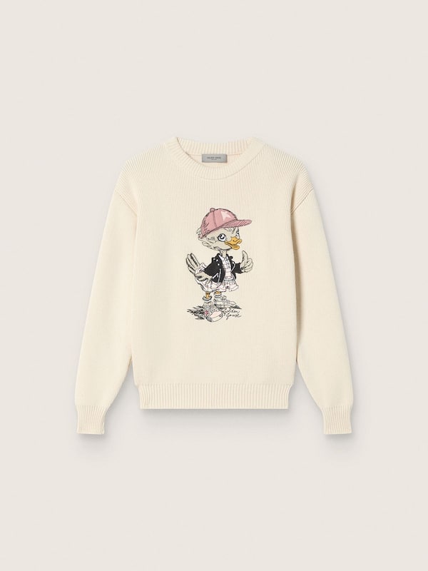 Golden Goose - Pull pour fille Golden en fil de coton blanc avec broderie mascotte in 