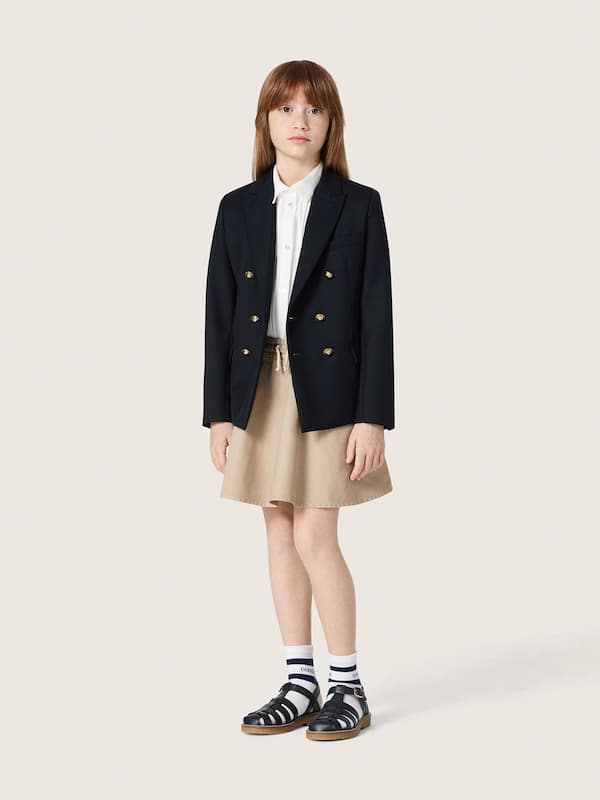 Minigonna da Bambina Journey in gabardine di cotone beige con stampa