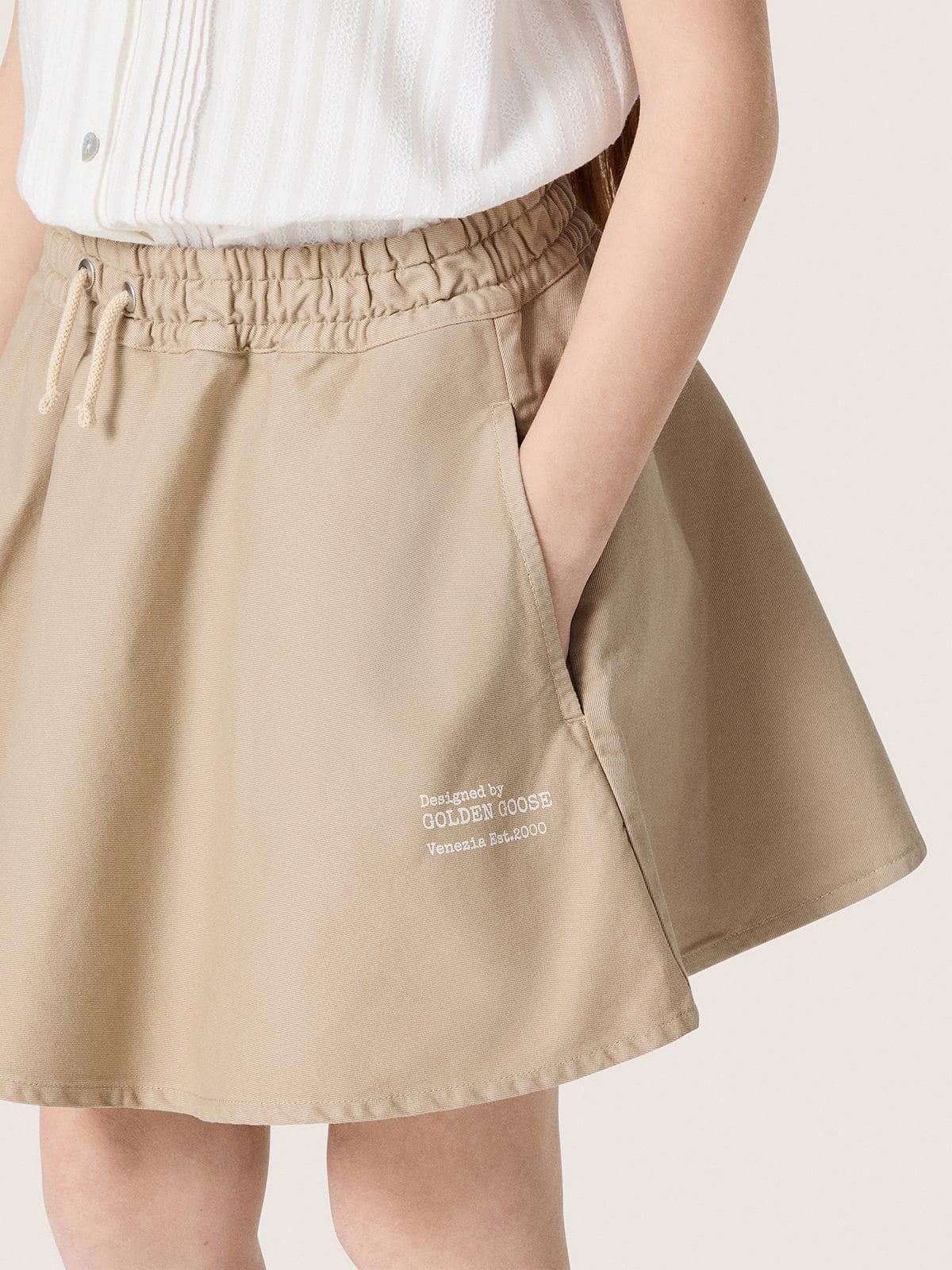 Golden Goose - Beiger M&auml;dchen-Minirock Journey aus Baumwollgabardine mit Print in 