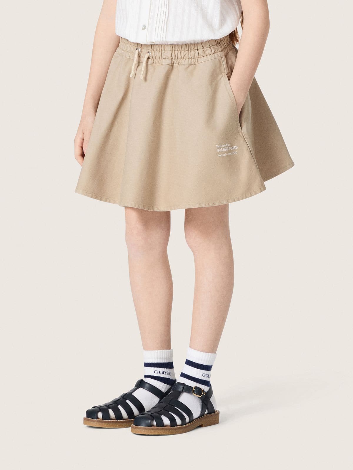 Golden Goose - Beiger M&auml;dchen-Minirock Journey aus Baumwollgabardine mit Print in 