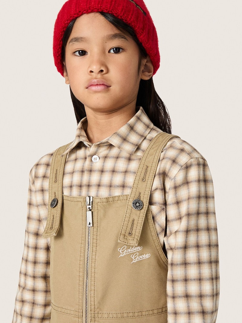 Golden Goose - Vestido peto de ni&ntilde;a de algod&oacute;n beige con bordado in 