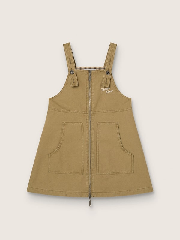 Golden Goose - Abito salopette da bambina in cotone beige con ricamo in 