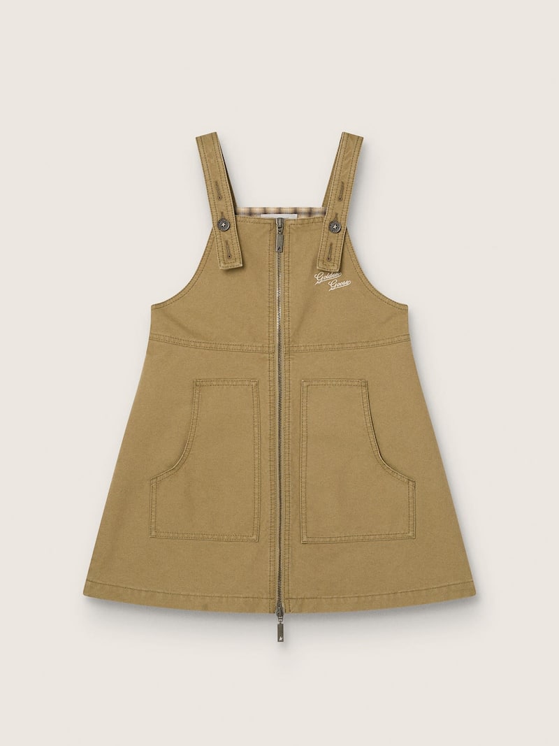 Girls' beige cotton jumper dress with embroidery