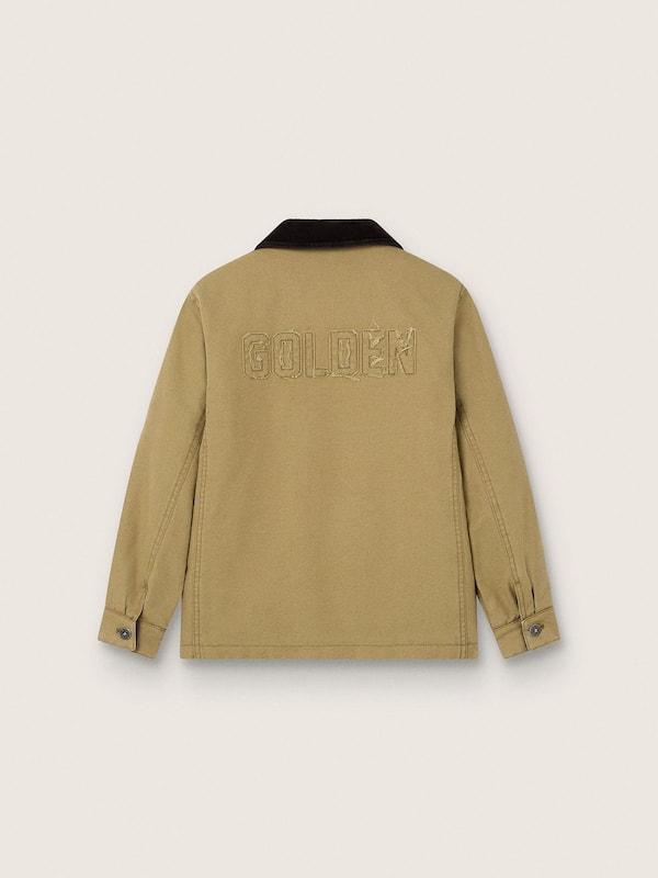 Chaqueta acolchada infantil de algod&oacute;n beige con bordado y parche