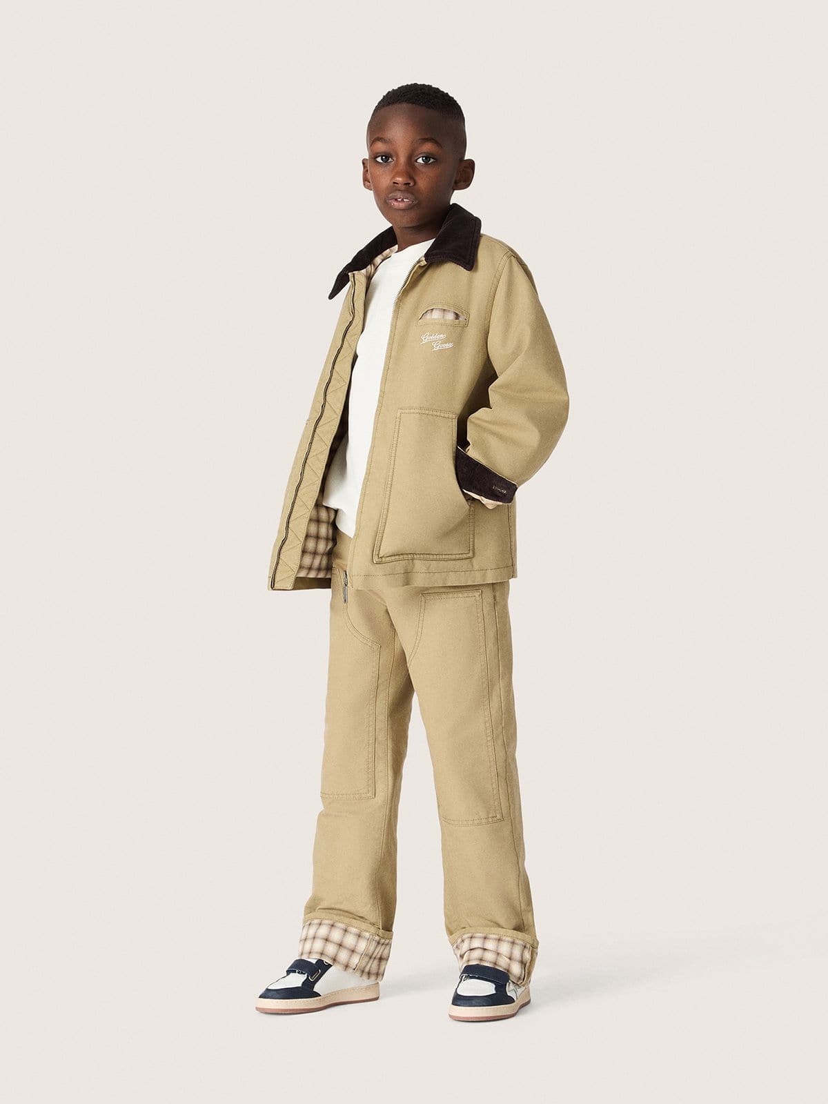 Golden Goose - Giacca imbottita kids in cotone beige con ricamo e patch in 
