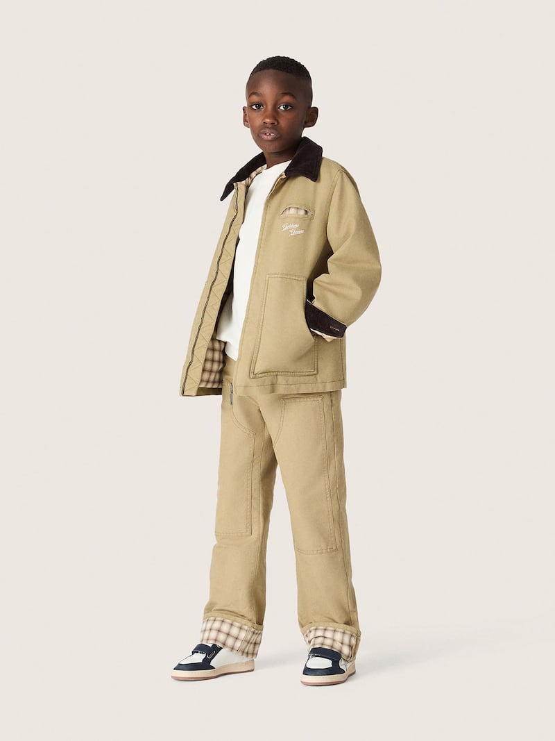 Golden Goose - Kids&rsquo; padded jacket in beige cotton with embroidery and patch in 