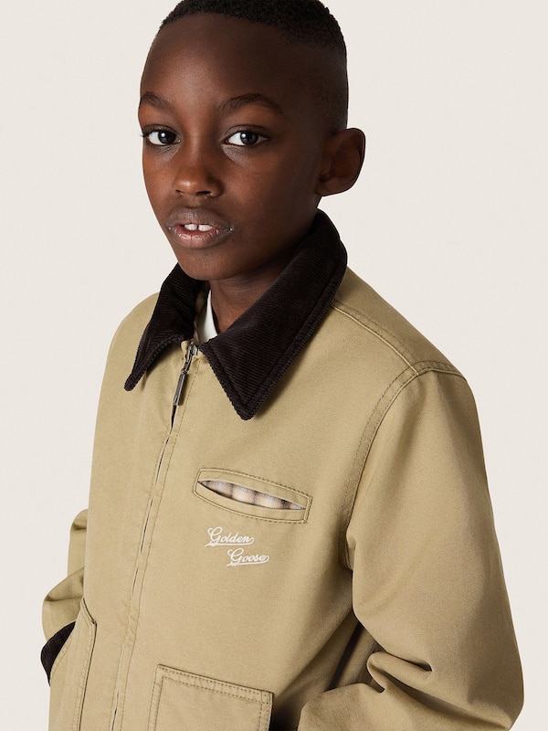 Golden Goose - Giacca imbottita kids in cotone beige con ricamo e patch in 