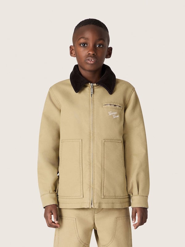 Golden Goose - Giacca imbottita kids in cotone beige con ricamo e patch in 