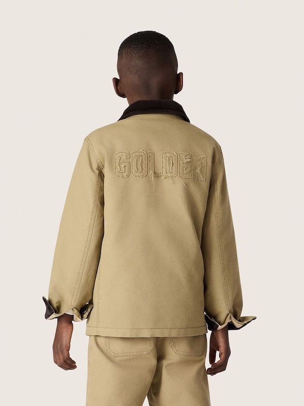 Golden Goose - Giacca imbottita kids in cotone beige con ricamo e patch in 