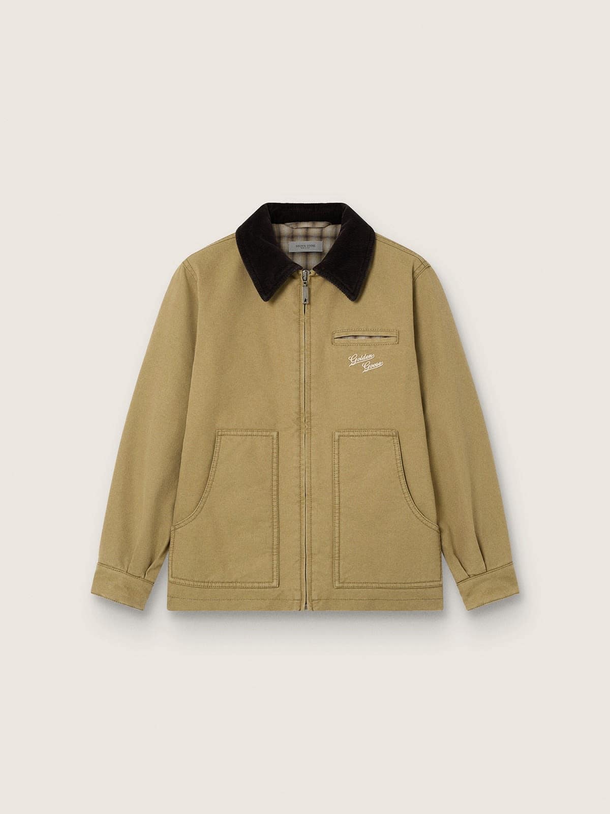 Golden Goose - Giacca imbottita kids in cotone beige con ricamo e patch in 