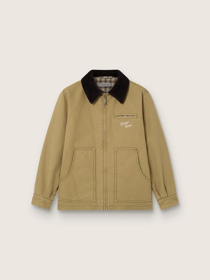 Giacca imbottita kids in cotone beige con ricamo e patch