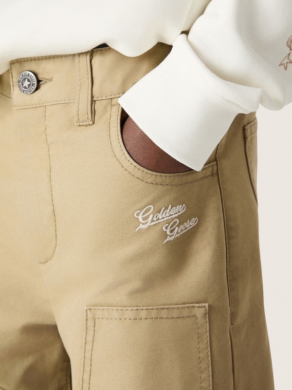 Kids&rsquo; chino pants in beige cotton with check turn-ups