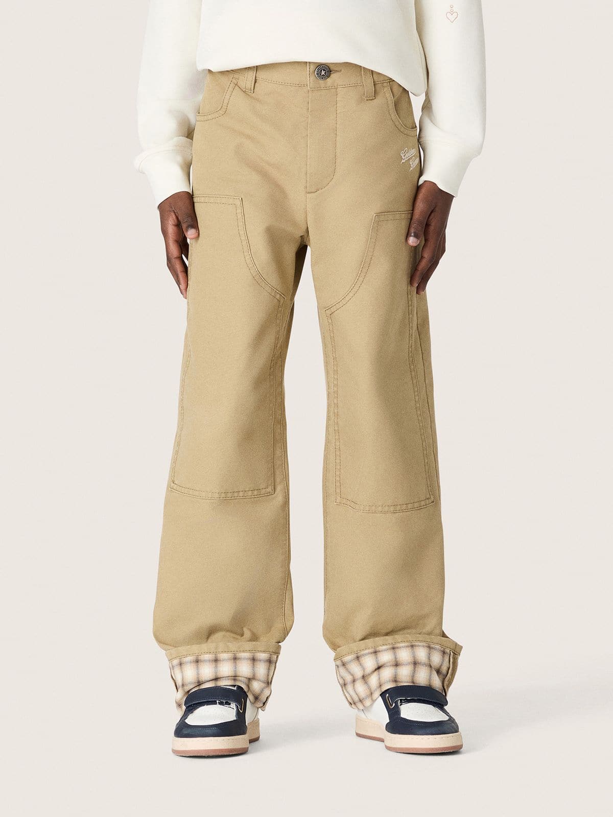 Golden Goose - Pantaloni chino kids in cotone beige con risvolto a quadri in 
