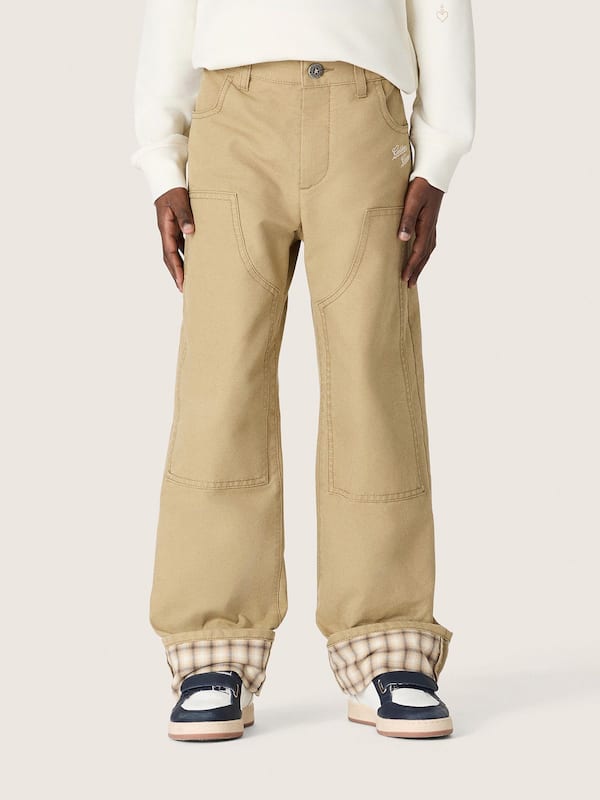 Golden Goose - Kids&rsquo; chino pants in beige cotton with check turn-ups in 