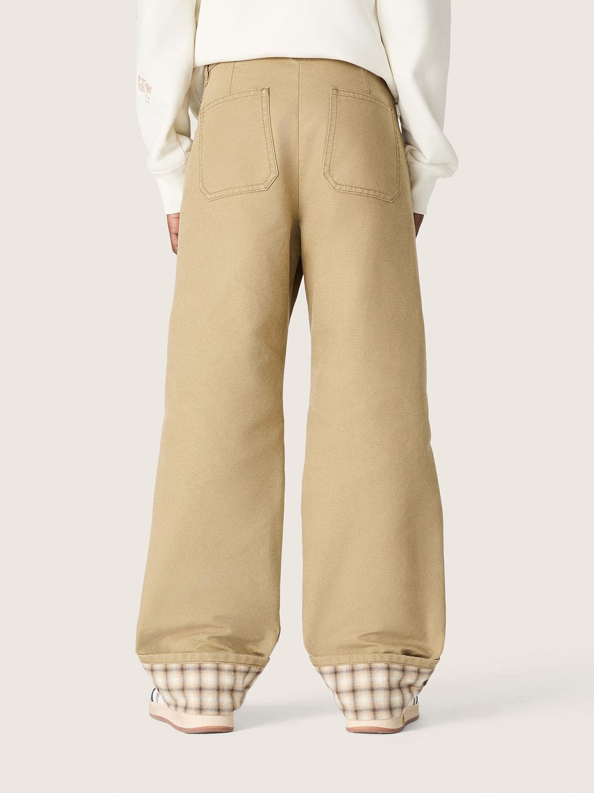 Golden Goose - Pantaloni chino kids in cotone beige con risvolto a quadri in 