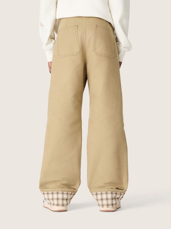 Golden Goose - Kids&rsquo; chino pants in beige cotton with check turn-ups in 