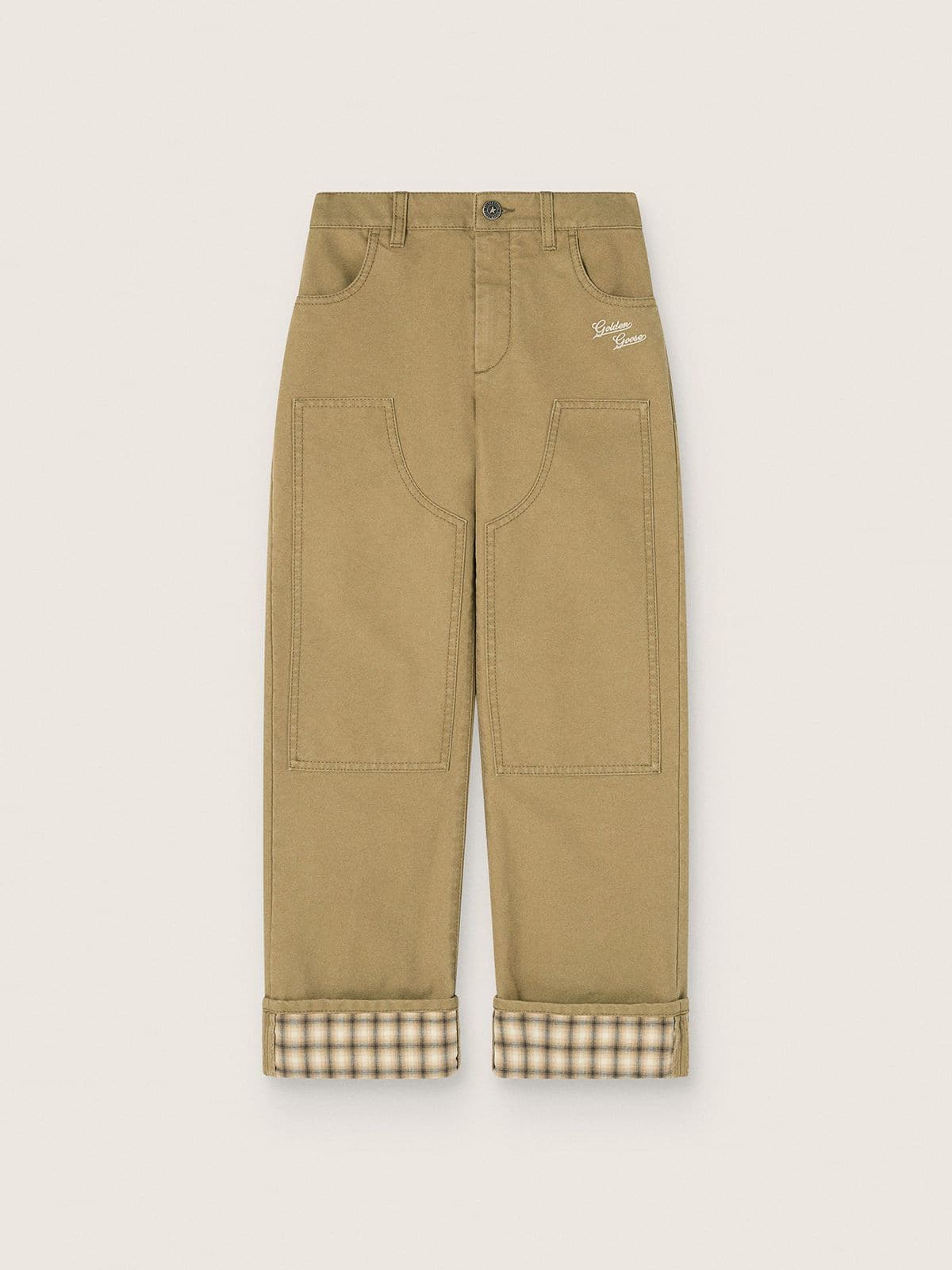 Golden Goose - Pantaloni chino kids in cotone beige con risvolto a quadri in 