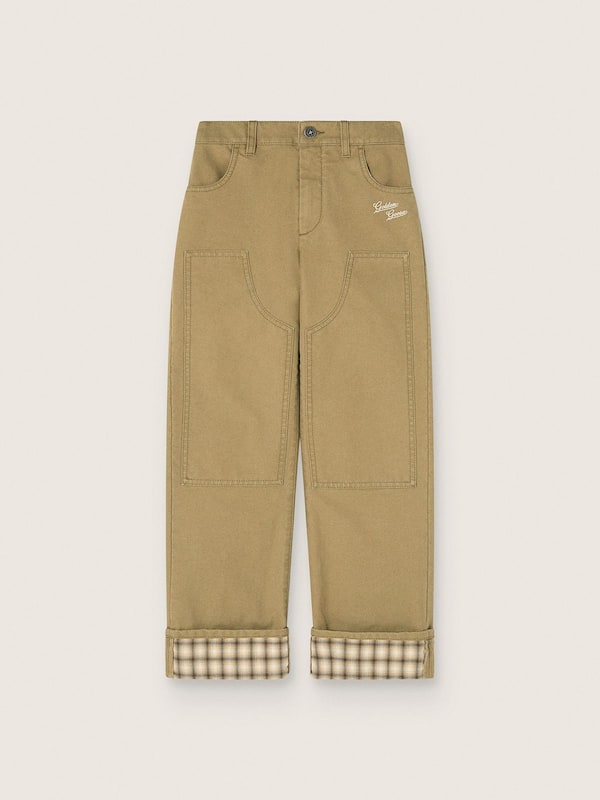 Golden Goose - Kids&rsquo; chino pants in beige cotton with check turn-ups in 