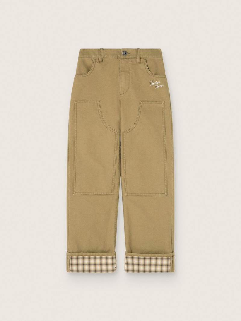 Kids&rsquo; chino pants in beige cotton with check turn-ups