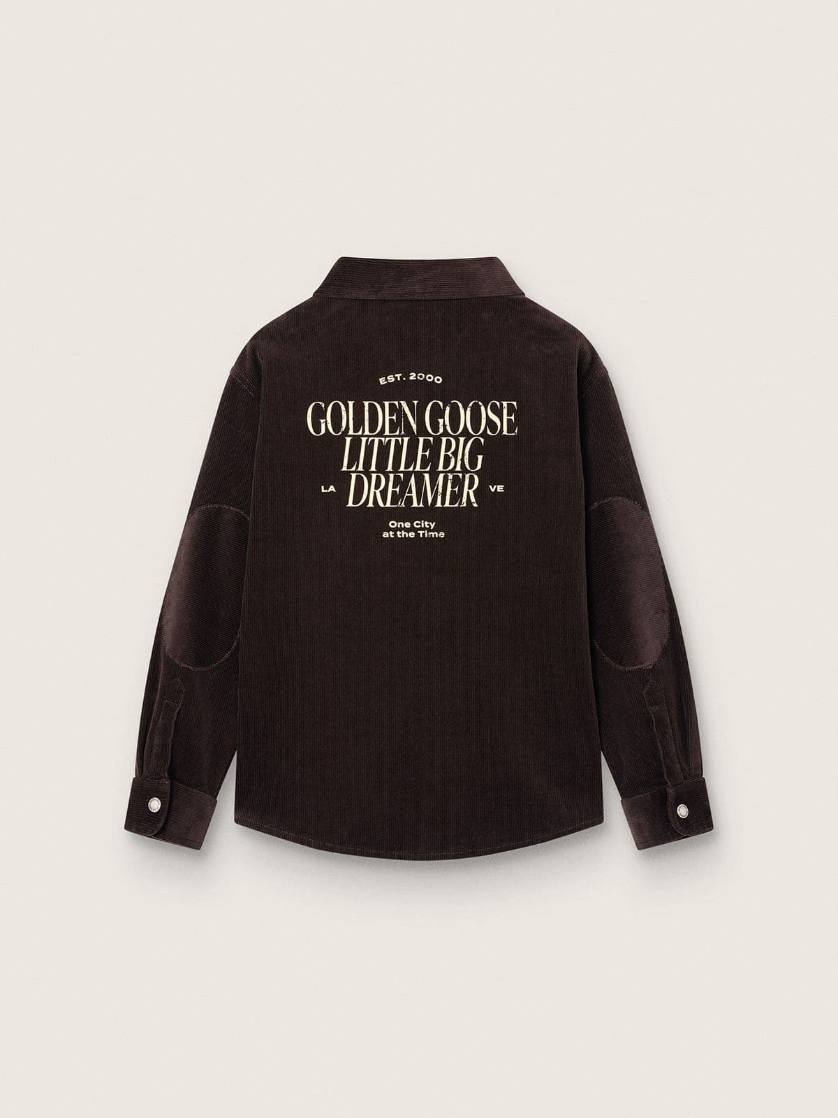 Kids&rsquo; shirt in brown corduroy with white print