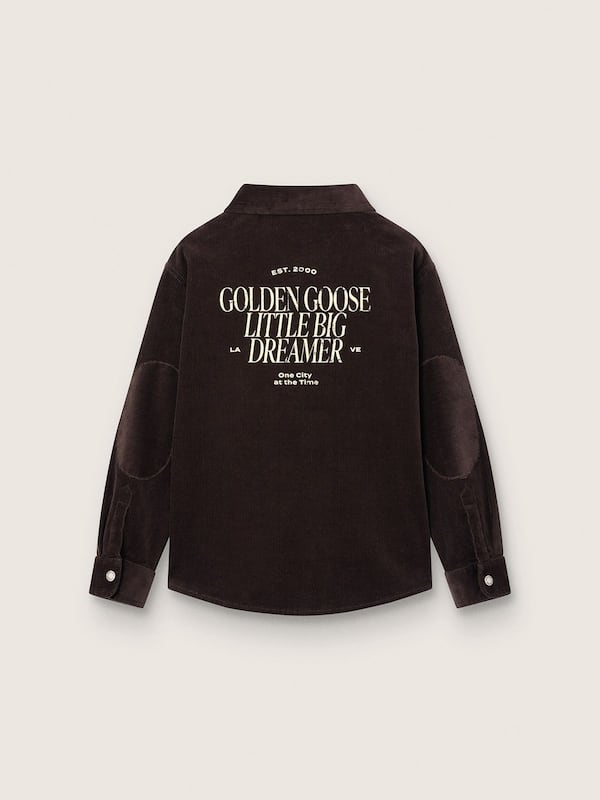 Kids&rsquo; shirt in brown corduroy with white print