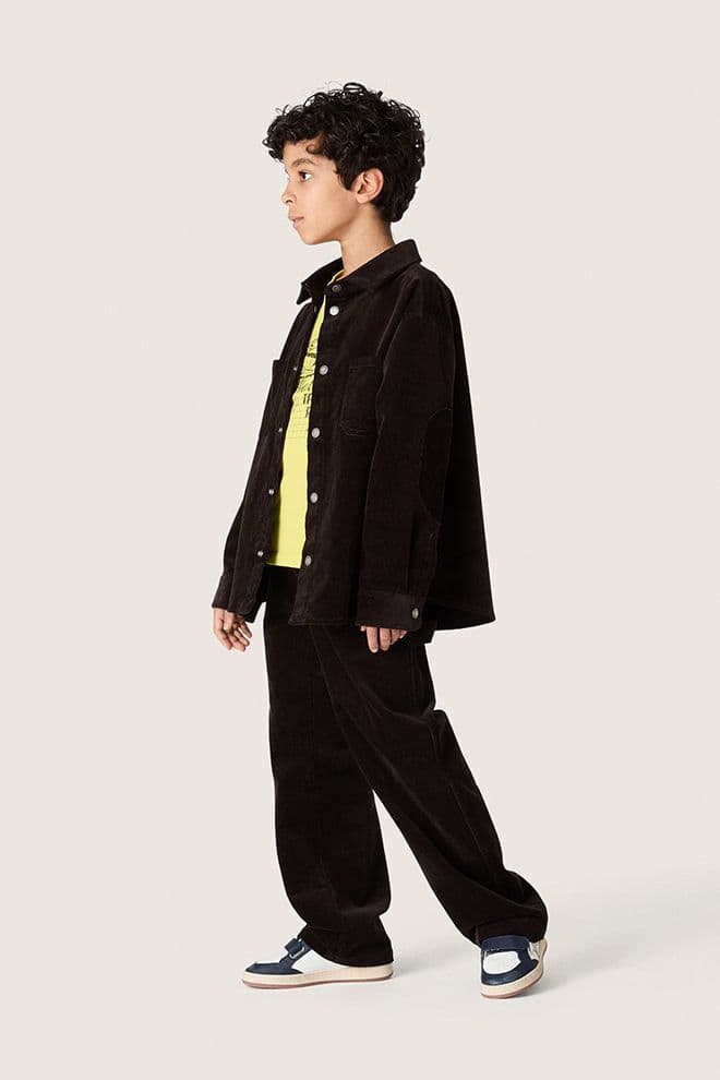 Golden Goose - Chemise enfants en velours c&ocirc;tel&eacute; marron avec imprim&eacute; blanc in 
