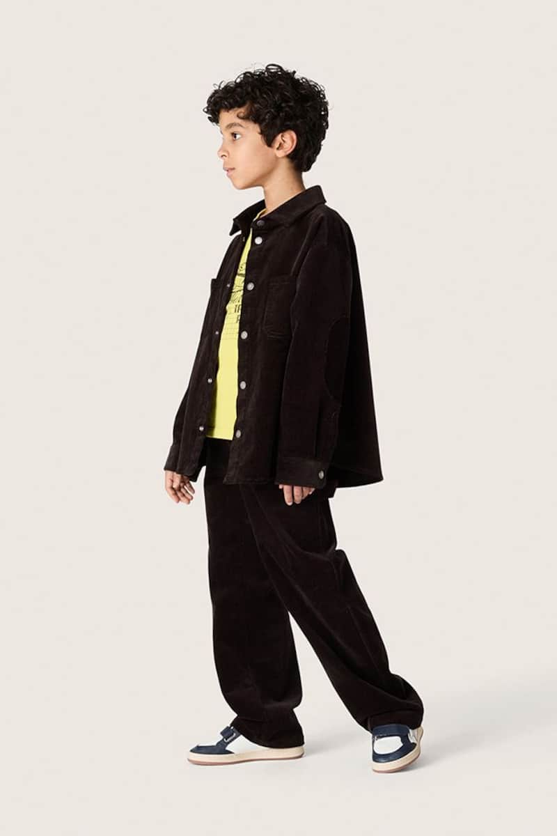 Golden Goose - Kids&rsquo; shirt in brown corduroy with white print in 