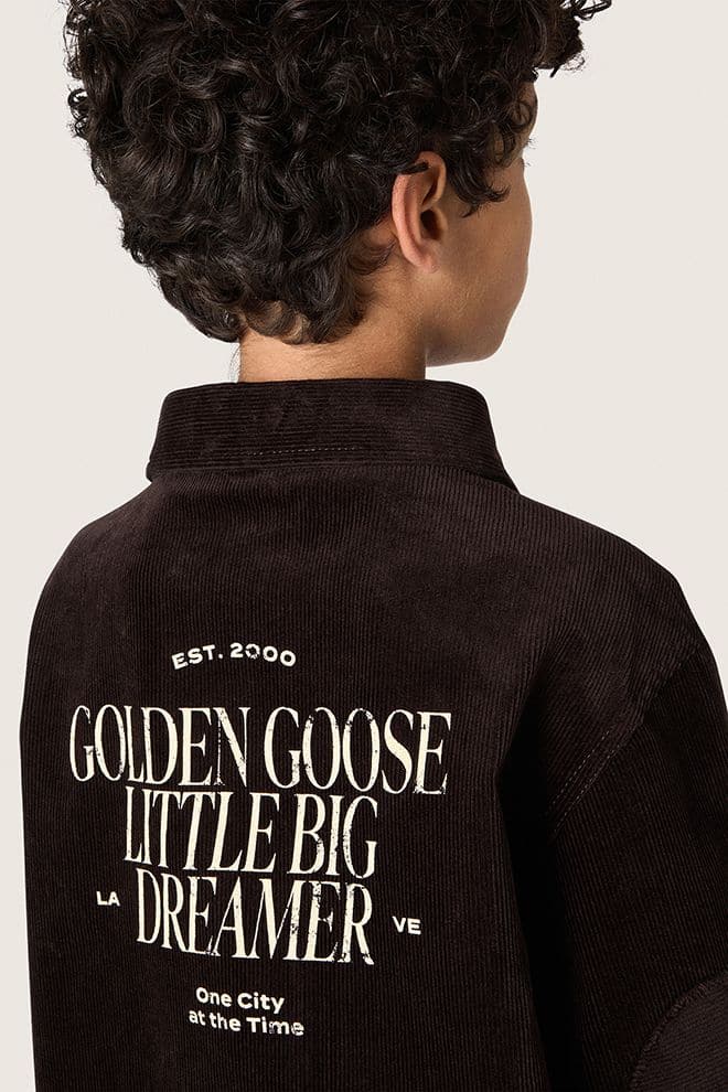 Golden Goose - Chemise enfants en velours c&ocirc;tel&eacute; marron avec imprim&eacute; blanc in 