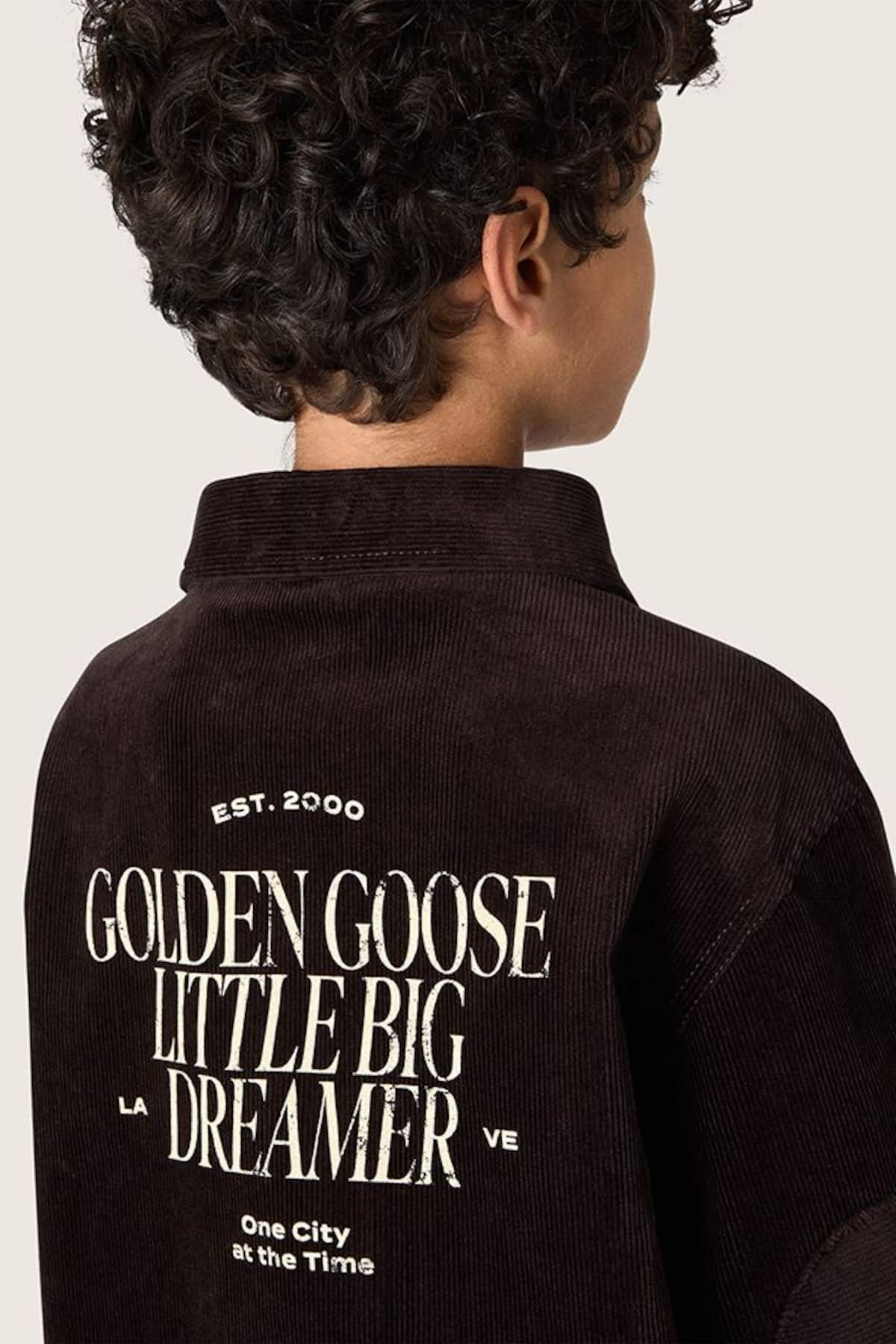Golden Goose - Chemise enfants en velours c&ocirc;tel&eacute; marron avec imprim&eacute; blanc in 