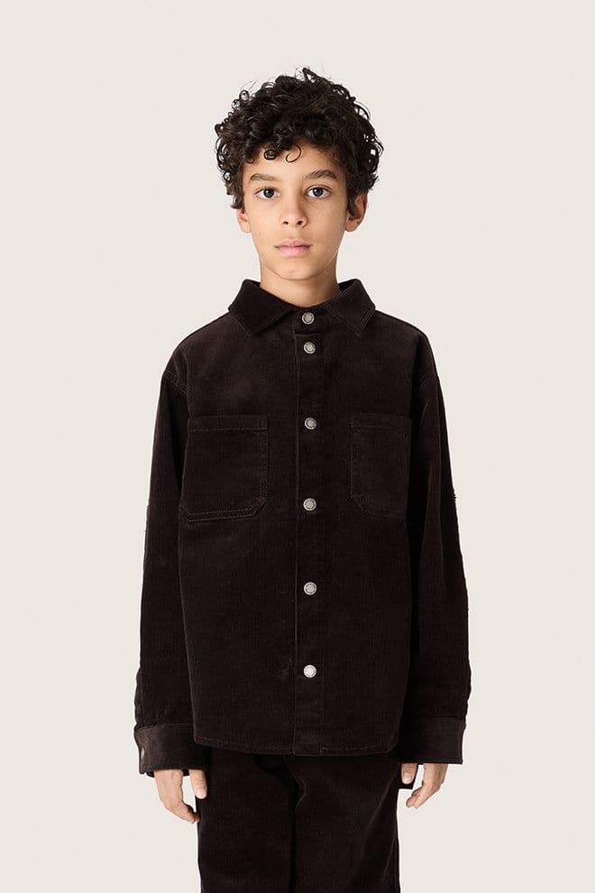 Golden Goose - Chemise enfants en velours c&ocirc;tel&eacute; marron avec imprim&eacute; blanc in 