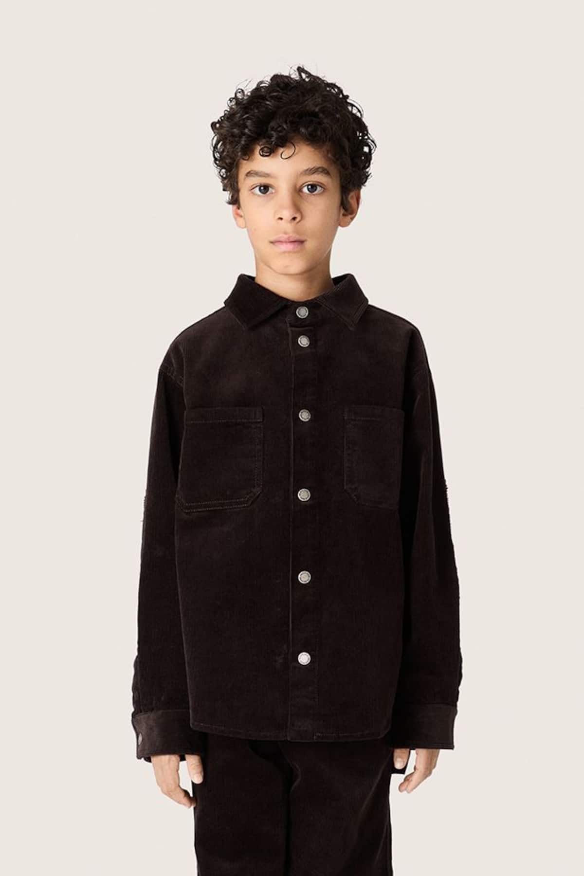 Golden Goose - Chemise enfants en velours c&ocirc;tel&eacute; marron avec imprim&eacute; blanc in 