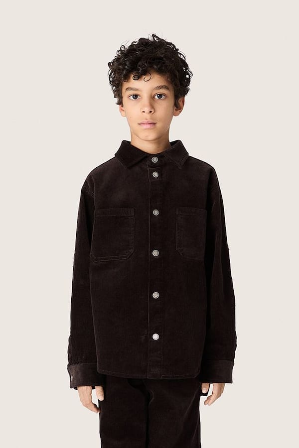 Golden Goose - Kids&rsquo; shirt in brown corduroy with white print in 