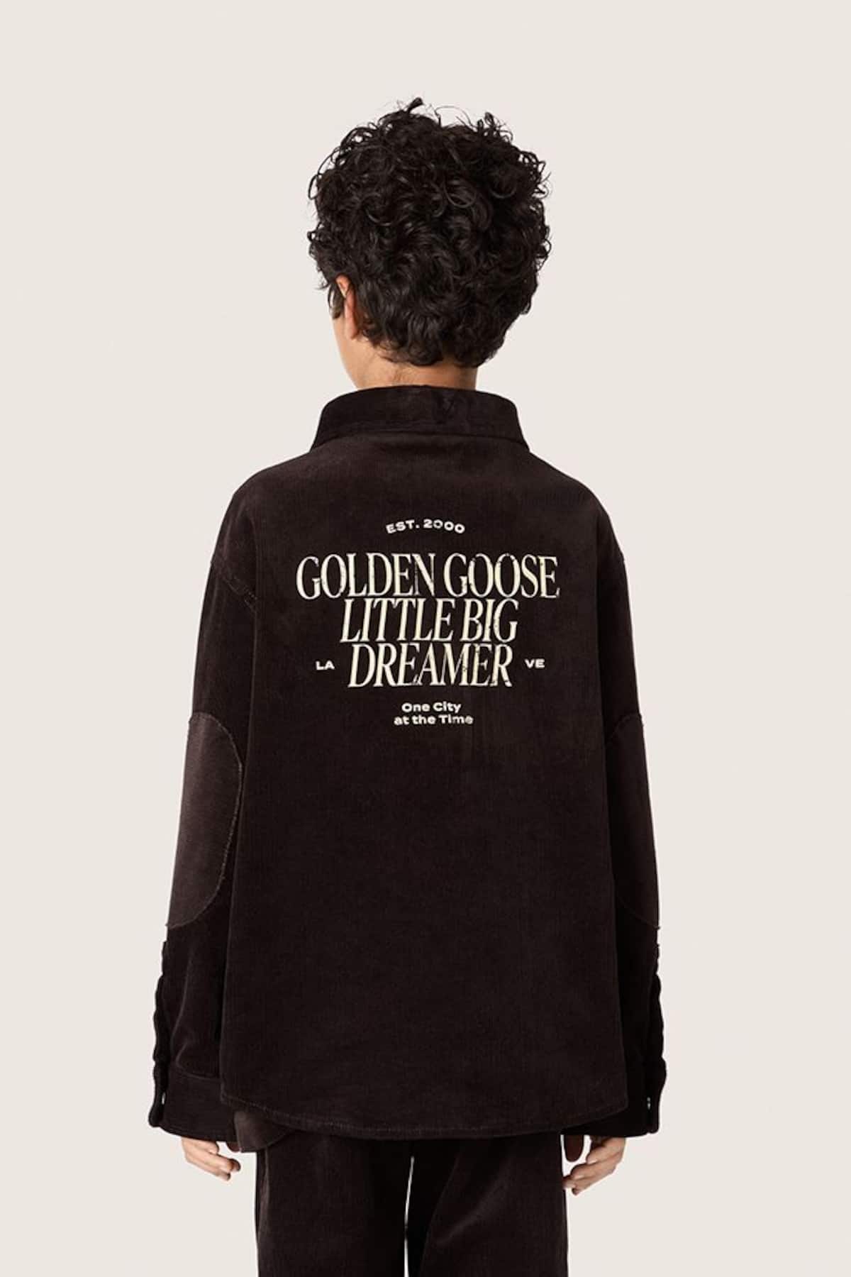 Golden Goose - Chemise enfants en velours c&ocirc;tel&eacute; marron avec imprim&eacute; blanc in 