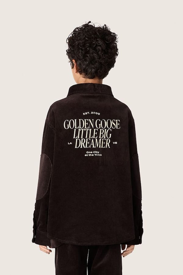 Golden Goose - Kids&rsquo; shirt in brown corduroy with white print in 