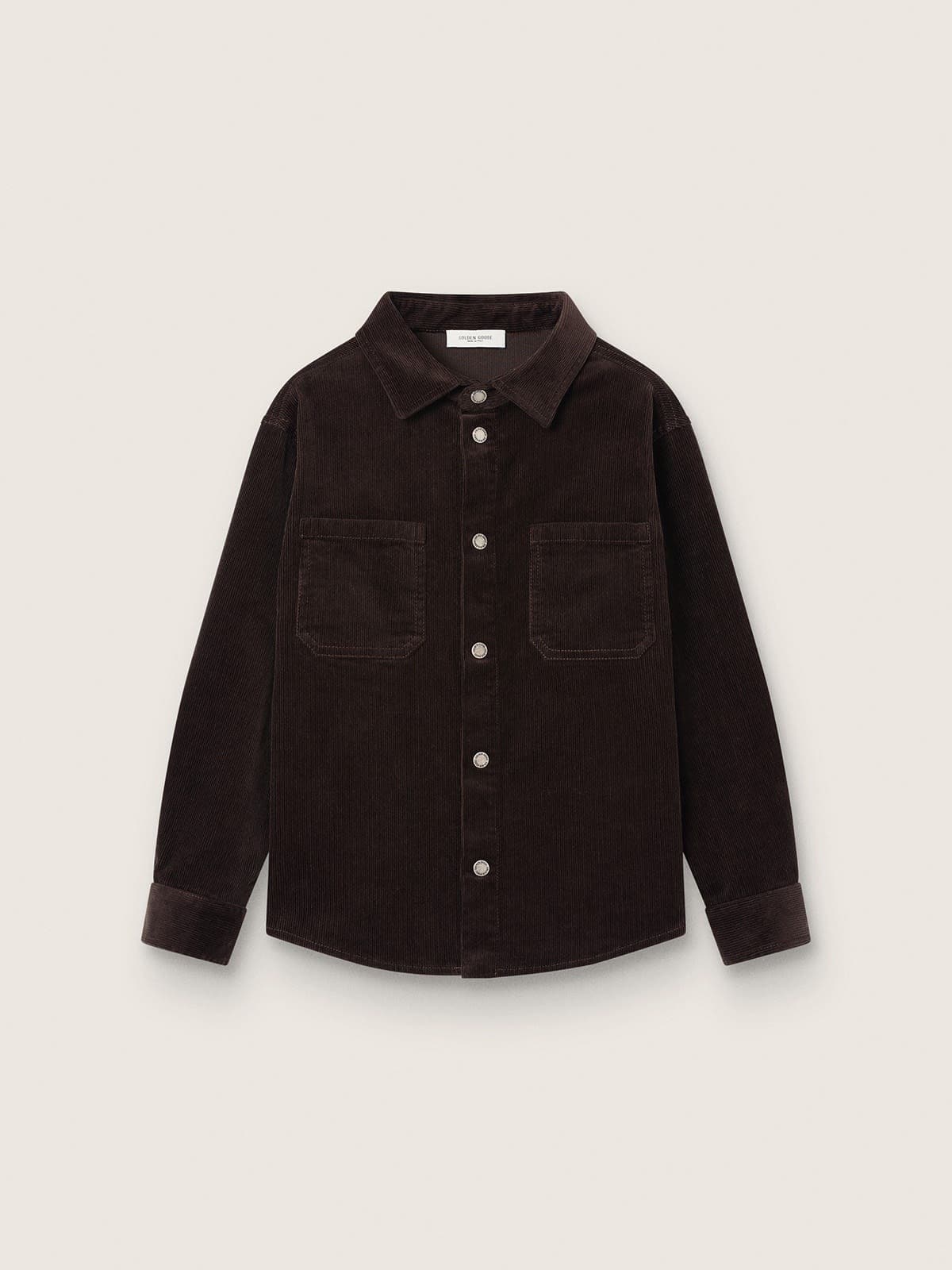 Golden Goose - Camisa infantil de pana marr&oacute;n con estampado blanco in 