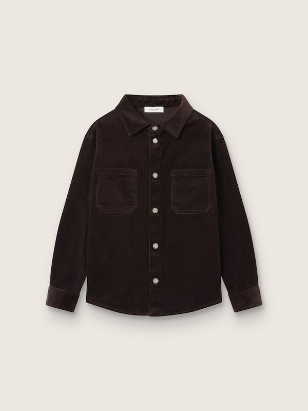 Kids&rsquo; shirt in brown corduroy with white print