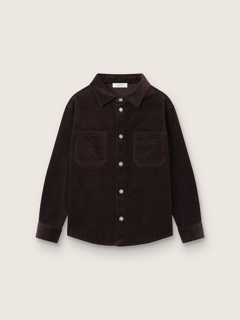 Kids&rsquo; shirt in brown corduroy with white print