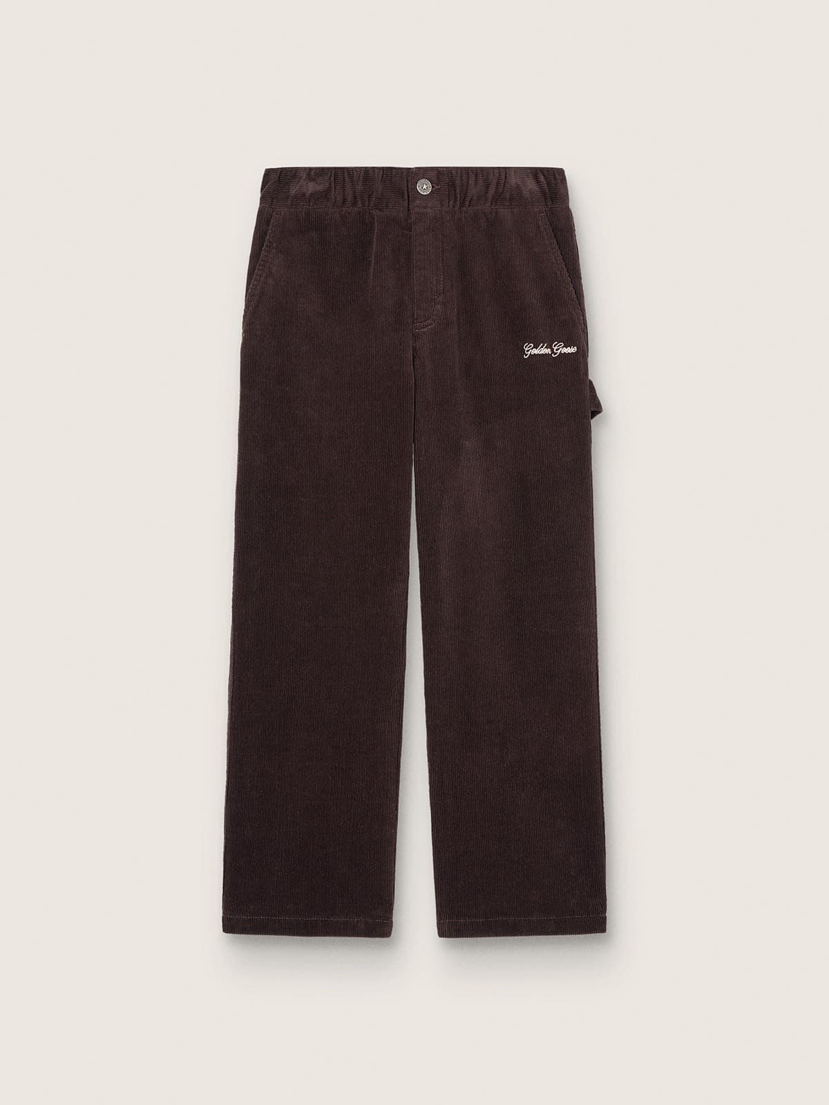 Kids' chinos in brown corduroy with embroidery