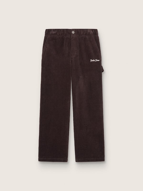 Kids' chinos in brown corduroy with embroidery