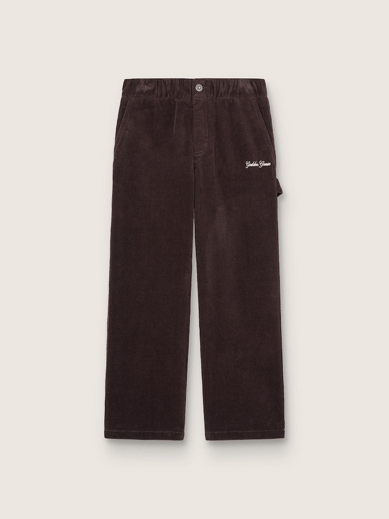 Kids' chinos in brown corduroy with embroidery