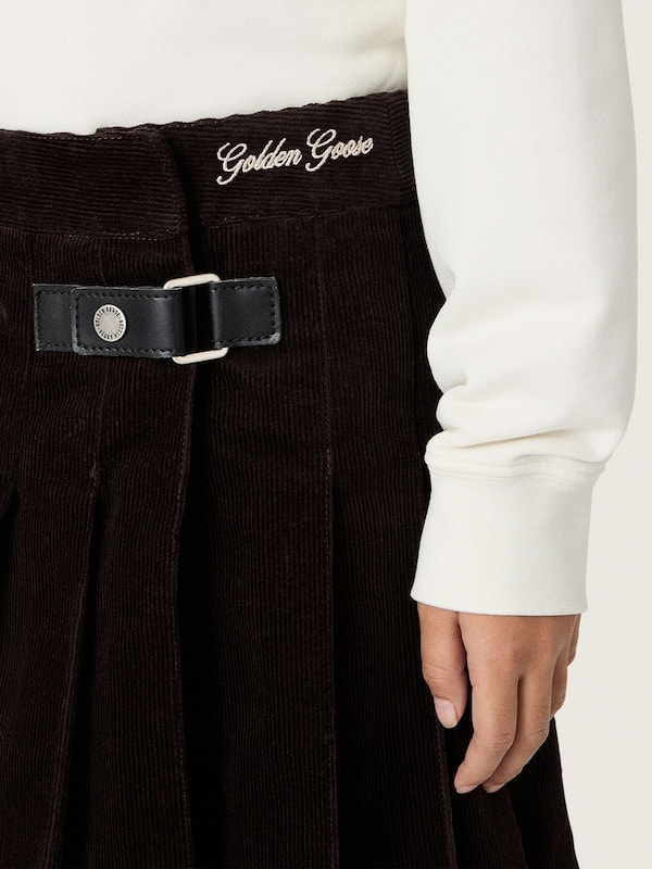 Golden Goose - Girls&rsquo; brown pleated corduroy skirt in 