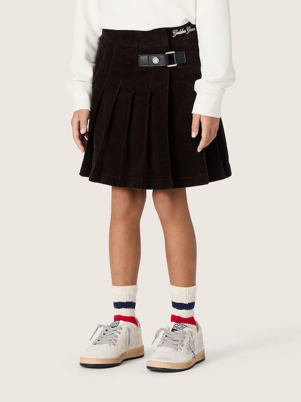 Golden Goose - Girls&rsquo; brown pleated corduroy skirt in 