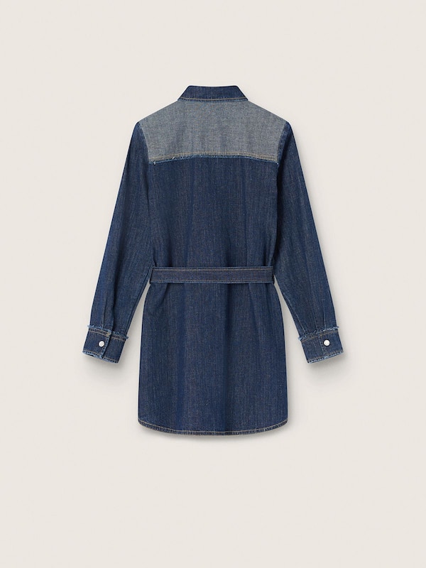 Girls' blue chambray shirt dress with reverse details and embroidered logo