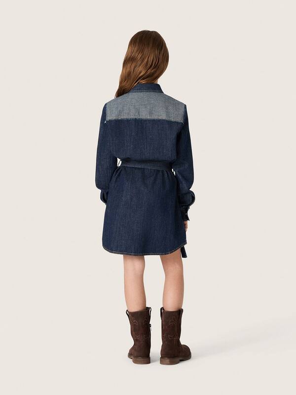 Golden Goose - Blaues M&auml;dchen-Hemdblusenkleid aus Chambray mit Reversdetails und Sticklogo in 