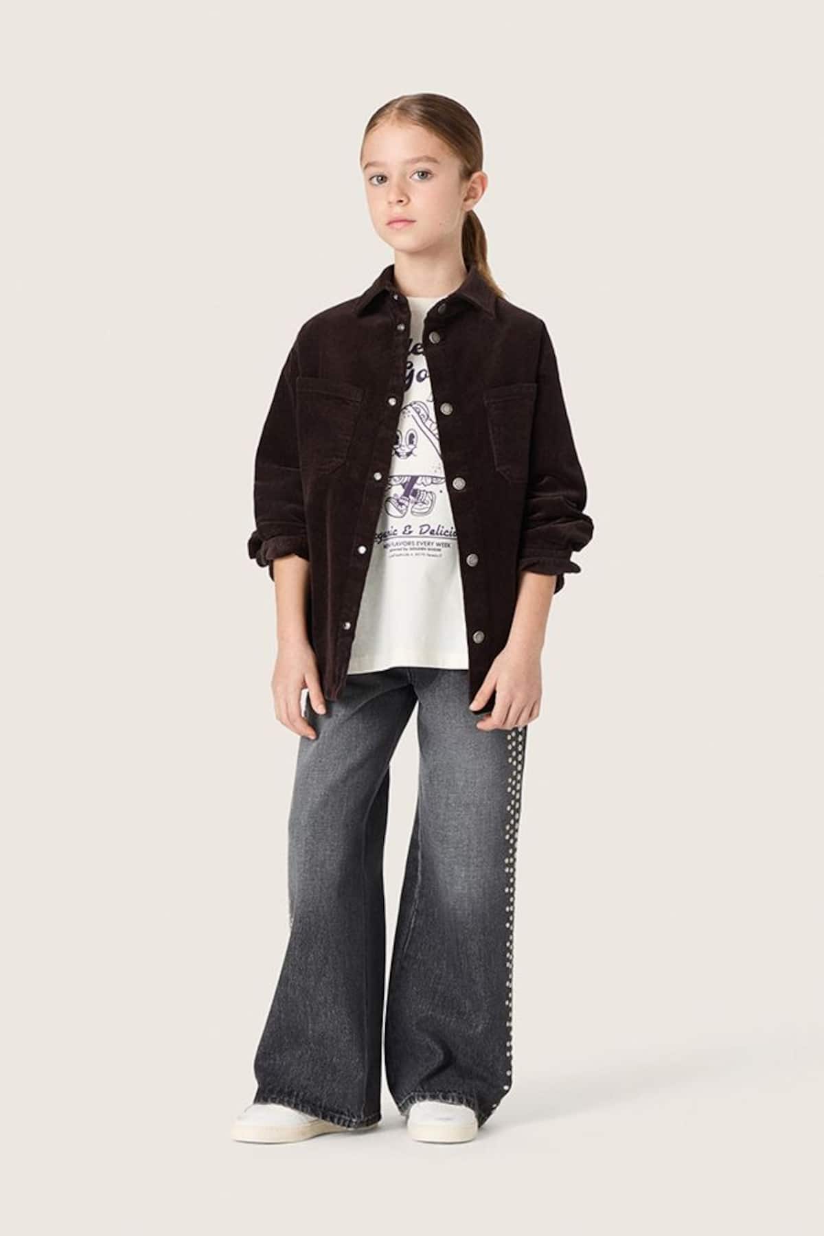 Golden Goose - M&auml;dchen-Bootcut-Jeans aus grauer Baumwolle mit Nieten in 
